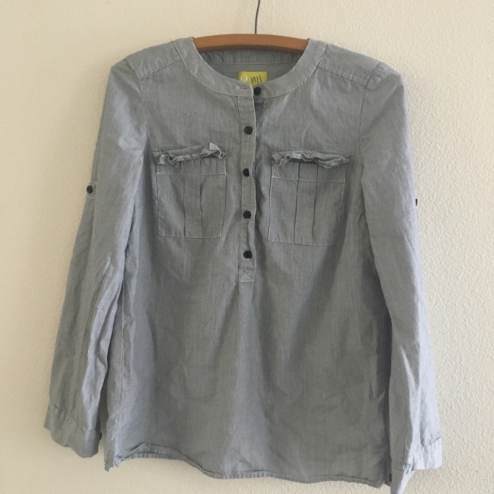 QMack Long Sleeve Black & White Striped Blouse